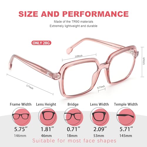 Image of Oversized Blue Light Blocking Glasses for Women and Men, Square Frame Computer Gaming Glasses Anti Glare & UV RF6215
