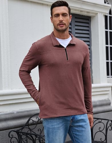 M MOTEEPI Mens Fleece Quarter Zip Up Pullover Sweater Slim Fit Lightweight Mock Neck Long Sleeve Sweaters For Men4