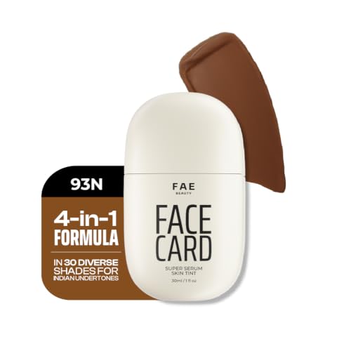 Image of FAE Beauty Face Card 4-in-1 Super Serum Skin Tint | Hydrates, Primes, Provides Coverage & Protects with SPF | Lightweight, Dewy Finish | 30 Shades for Indian Skin Tones | Shade - 93N - Neutral