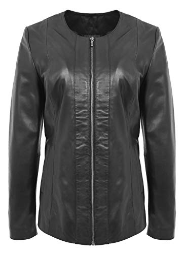 Veste en cuir véritable pour femme veste sans col noir jade look urbain chic