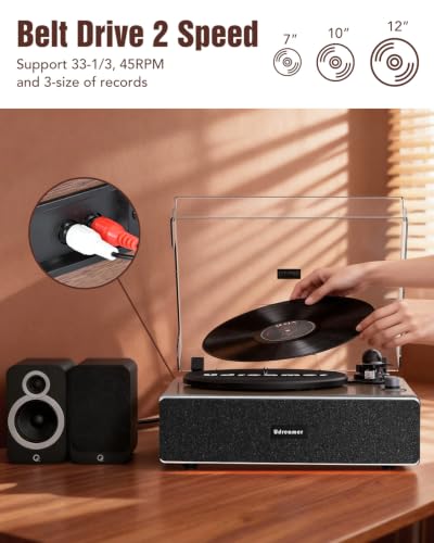 Image of Udreamer Vinyl Record Player with Adjustable Lighting, All-in-One Turntable