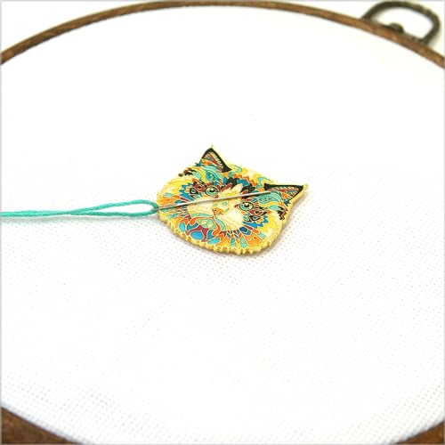 Image of Awesome Pattern Studio Needle Minder Set - Mandala Cat Magnetic Needle Minder + 2 Needle Threaders. Enamel Pin for Cross Stitch, Embroidery and Craft