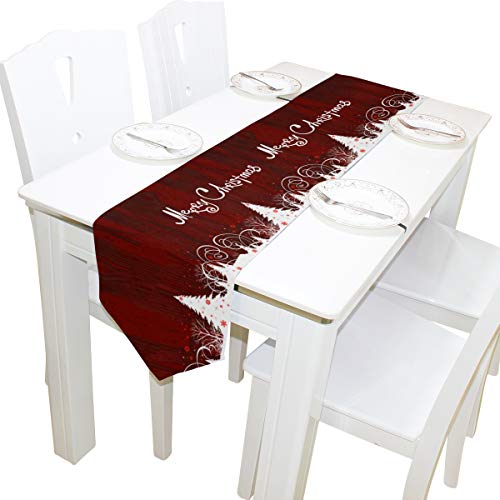 Wihve Merry Christmas Table Runner 13 X 90 Inch, Christmas Tree Tablerunner Double Sided Winter Snowflake Flowers Red Table Runner For Xmas Dining Table Topper Decorations #TOP2