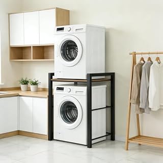 YUODIJIO Support Machine a Laver Réglable en Hauteur sur 3 Positions, Superposition Lave Linge Seche Linge, Charge de 350kg, Support Lave Linge pour Buanderie De Bain (Noir)