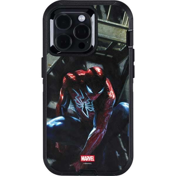 Skinit Decal Phone Skin Compatible with OtterBox Defender iPhone 15 Pro - Officially Licensed Marvel Spiderman New Suit Spiderman Design
