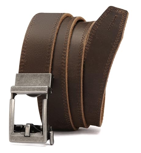Image of Chaoren Leather Ratchet Belt 2 Pack Dress with Click Sliding Buckle 1 3 /8 inch in Gift Set Box - Adjustable Trim to Fit