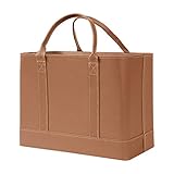 HOME DISTRICT Chic Hanging File Folder Organizer Tote - Portable Document Storage Bag with Carry Handles - Saddle Brown