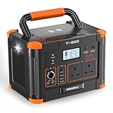 GRECELL Portable Power Station 500W(Peak 1000W), 519Wh Outdoor Solar Generator Backup Battery Pack with 2 230V AC Outlets, 500W 10-Port Powerhouse for RV/Van Camping Road Trip Home Emergency, T-500