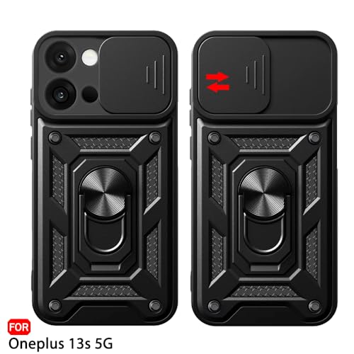 Image of TheGiftKart Tough Armor Bumper Back Cover Case for OnePlus 13s 5G | Sliding Camera Cover, Kickstand & Ring Holder | 360 Protection Case for OnePlus 13s 5G (PC & TPU, Black)