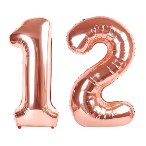 Image of Number Balloons 12 Balloon 40 inch Rose Gold for 12 21 Birthday Decorations | Saturated Color, Large 40 in, With Straw & Hanging Hole, For Back-to-School Season, Wedding, Christmas, New Year, Anniversary