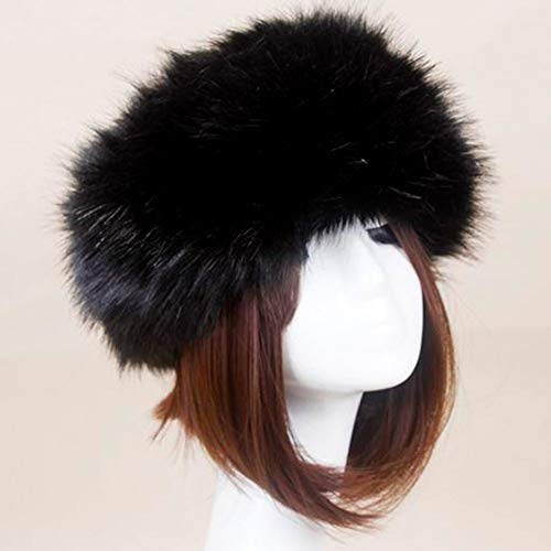 Damen Kunstfell Stirnband Winter Warm Mode Verstellbare Ohrenschützer Haarband Haarschmuck für Outdoor Reiten Wandern Skifahren (Schwarz) Cover