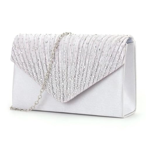 Sac de soirée en satin argent avec strass en cristal pochette de mariage