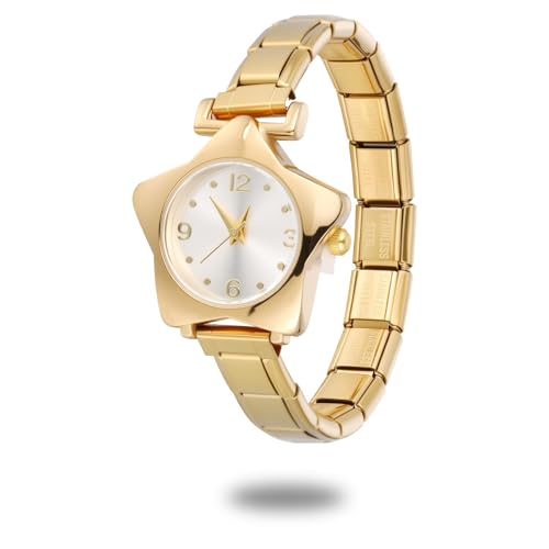 Image of papasgix Italian Charm Bracelet Charms Gold Silver Watches for women men Watch Charm Bracelet Band Star Watch Italian Charms Watches Compatible with 9MM Italian Bracelets Charms (Gold White)