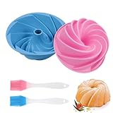 KUIZHEN Gugelhupfform Silikon, 2 Stück Silikon Backform mit 2 Stück Silikonbürste Ø 16.5 cm Gugelhupfform Gugelhupf Backform Kuchenform Hochwertige SilikonKuchenform für Kuchen Brot (Blau, Rosa)
