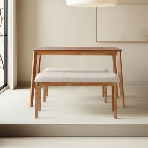Image of Farmhouse Wooden Dining Bench, French Country Small Upholstered Bench Seat