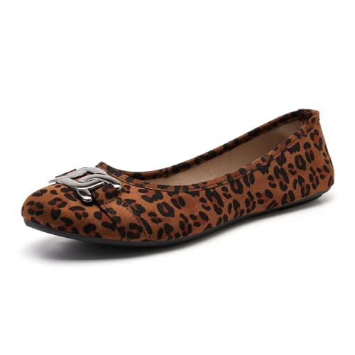 Women's Ballet Flats Dress Shoes for Women, Women Classic Round Toe Slip On Flat Walking Shoes, Women Casual Comfortable Soft Knit Black Leopard Flats Shoes2