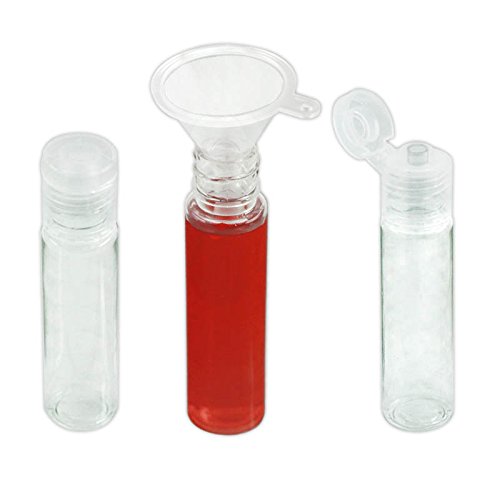 12pc Clear Mini Bottle Tubes Vials with Funnel for Liquids Flip-Up Top Pour or Drip