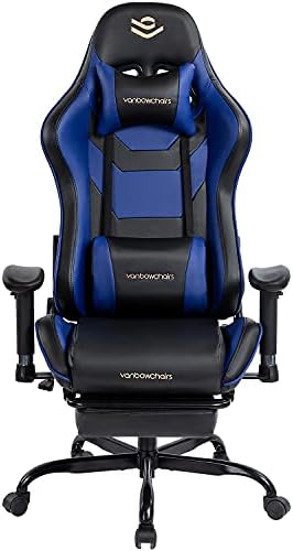 Kasorix Gaming Chair with Footrest Ergonomic PU Leather-based Laptop Chair for Gaming Reclining Excessive Again Workplace Chair with Therapeutic massage Lumbar Help (Blue)