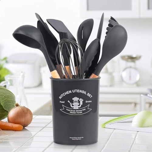 Kit 12 Utensílios De Cozinha Em Silicone E Cabo De Madeira Jogo De Utensílios Resistente ao Calor An