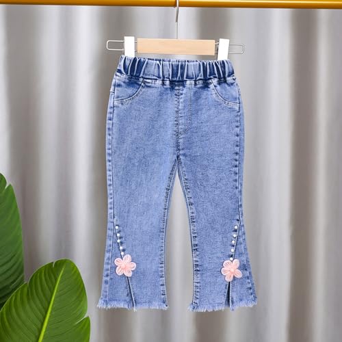 Baby Little Girl Casual Denim Jeans Bow Print Back High Waist Hip Hop Streetwear Purple Girl Clothes2