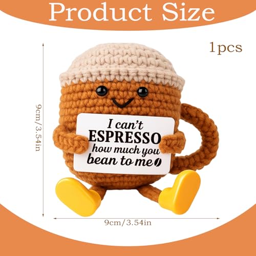 Image of Crochet Toys, Soft Toy Coffee Cup with Long Legs, Handmade Crochet Doll for Office Desk Decoration, Coffee Lovers Crochet Gift, Emotional Support Companion