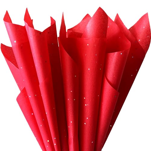 SUNCOLOR 36 Sheets Glitter Red Tissue Paper for Gift Bags 20 x 20 Inch Sparkling Tissue for Gift Wrapping Crafts & Holiday Packaging