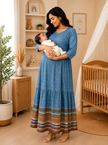 Image of RITIJYA Feeding Kurta for Women with Zip | Maternity Kurti for Nursing Mothers | Concealed Zipper, Extra Pleats Pre to Post Pregnancy | Quick-Dry Comfort Fabric | S-4XL