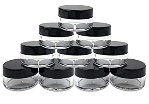 ASTRQLE 50PCS 15G 15ML Transparent Empty Plastic Round Shaped Cosmetic Bottles Make Up Eye Shadow Nails Powder Face Cream Storage Samples Lotion Containers Jar Pot with Black Screw Cap