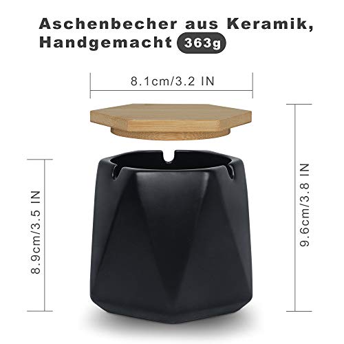 ONEDERZ Asbak voor buiten met deksel, keramische windasbak, geurdicht, stormasbak voor thuiskantoor, decoratie (zwart) - Image 3