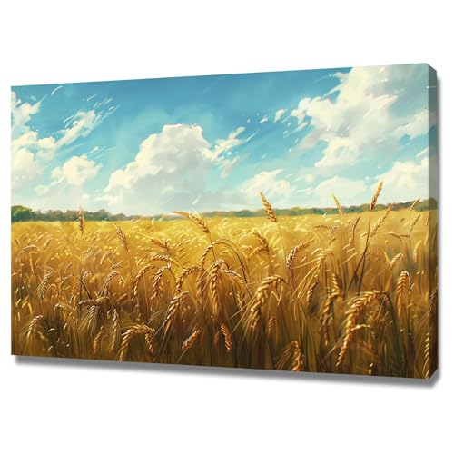 Décoration murale moderne avec tableau de paysage champ de blé encadré
