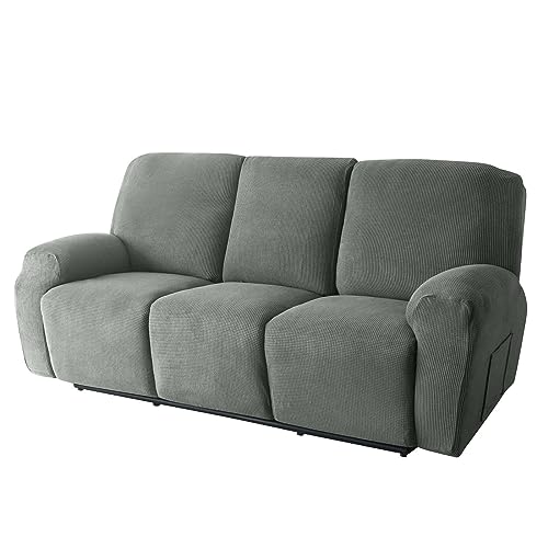 Stretch 8-Piece Recliner Couch Covers 3 Seat, Soft Jacquard Fabric Reclining Sofa slipcover with Pocket Armchair Covers for Pets Kids-Dark Grey-3 Seat
