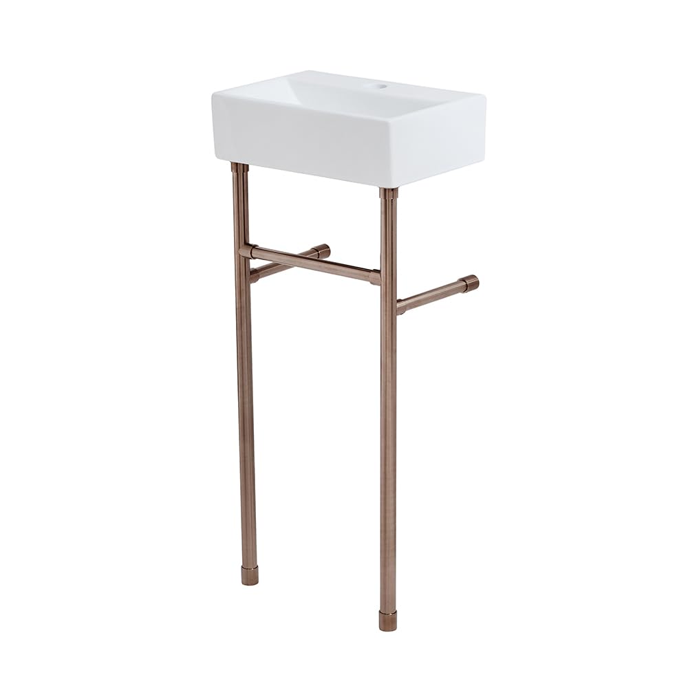 Milano Brushed Copper Elswick White Ceramic 1 Tap Hole Bathroom Basin Sink Copper Washstand - 360Mm X 250Mm