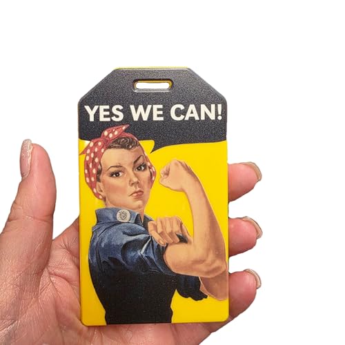 Image of 2 Pack - Rosie the Riveter inchYes We Can inch Luggage Tags with Plastic Loop & Contact Display - Iconic Travel ID Tag for Suitcases, Bags & Backpacks - Patriotic Feminist Empowerment Design Travel Accessory