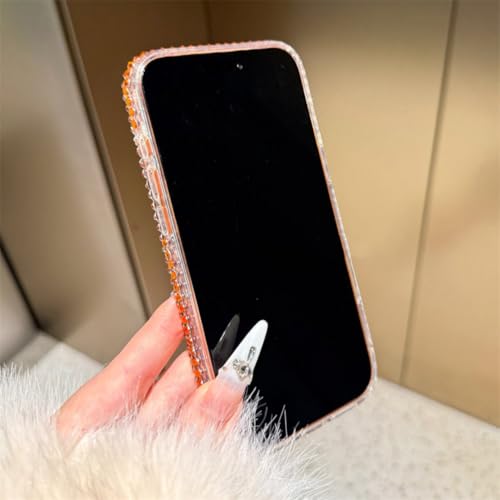 Coque arrière brillante iPhone 14 Pro Max orange à paillettes rigide - 3