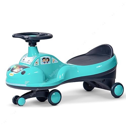 Image of Baybee Flare Baby Swing Cars for Kids | Twister Push Ride on Toy Cars with RGB Lights, Music & PP Wheels | Magic Car for Kid with 360 Rotation, Baby car for Kids 3 to 8 Years Boy Girl (Dark Green)