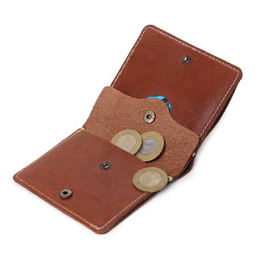 Hand Made Raw Leather Wallet | Full Grain Leather with Slim Leather Bifold Design,Holds 3-5 Cards, Coin Pouch, Flat Note Section (TAN)2