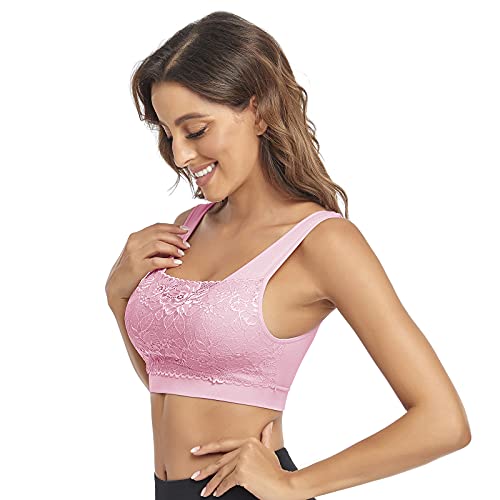 Image of Litthing Lace Bralettes for Women Padded Sports Bra Seamless Plus Size Tank Tops Wirefree Comfort Yoga Cami T Shirt Bras