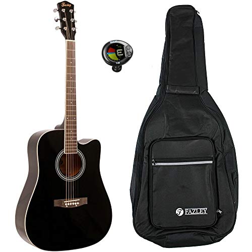 Fazley W40-BK guitare acoustique folk noire + housse + accordeur - Les Beatles, Paul McCartney, John Lennon, RIngo Starr, George Harrison Fazley W40-BK guitare acoustique folk noire + housse + accordeur