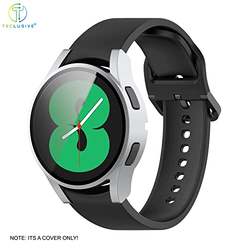 Image of T TECLUSIVE Slim Curved Protective Cover with Tempered Glass Compatible for Galaxy Watch 4 44mm | Shockproof 360 Degree Protection Case with Tempered Glass (44MM, Silver)