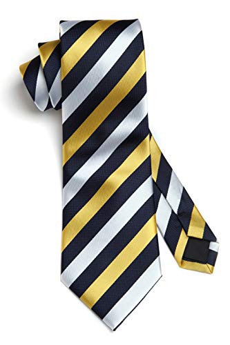 Image of HISDERN Stripe Tie Mens Ties with Pocket Square Set Classic 3.4'' Silk Formal Necktie Handkerchief for Business Wedding