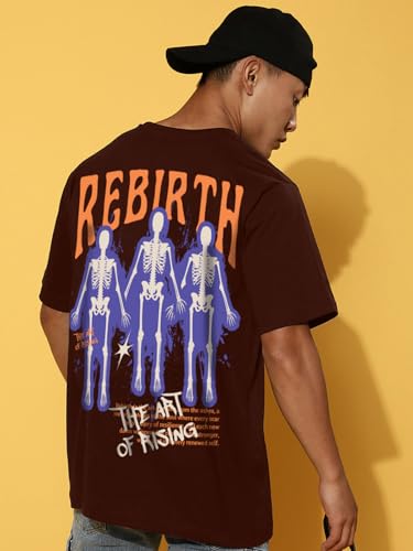 Image of Veirdo Cotton Drop Shoulder Round Neck Oversized Baggy Fit Front & Back Graphic Printed Half Sleeve T-Shirt Men (Available in from S to 2XL)