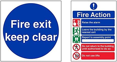VSafety Fire Exit Keep Clear Mandatory Sign - Square - 200mm x 200mm - 2mm Rigid Plastic