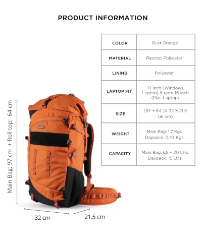 Image of CarryPro NOMAD 65L+ Travel Backpack Large Capacity Hiking & Travel Rucksack Durable Water Resistant Multi Compartment Trekking Bag with Padded Shoulder & Back Support