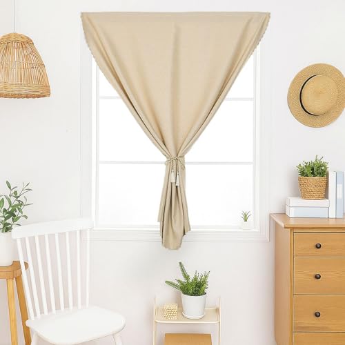 Haoyunll Cortina Opaca Salon Dormitorio portátil autoadhesiva de Lino de 1 Panel, protección UV y Aislamiento térmico sin Perforaciones, 90cmx100cm, Beige