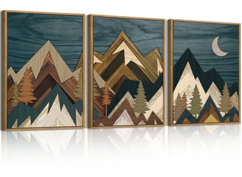 BINCUE Boho Mountain Wall Art Framed Landscape Wall Decor Modern