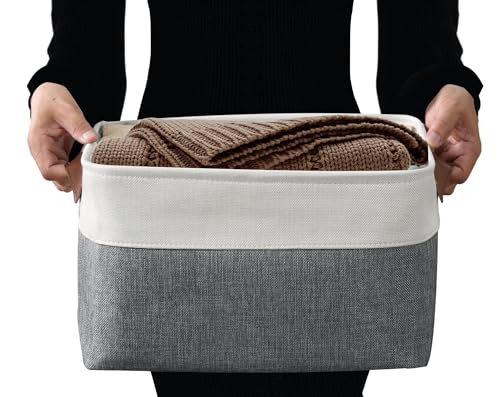 Image of DECOMOMO Storage Bins Fabric Storage Baskets for Shelves, Linen Closet Organization Toys Nursery (Slate Grey and White, Large - 4 Pack)