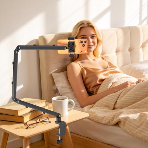 Image of Adjustable Phone Stand,3-Stage Long Arm Holder Heavy Duty Desk Clamp Mount | 33 inch Foldable Aluminum Alloy Arm,360Rotation Holder Compatible with 3.5~7.5 inch iPhone /HTC /LG /Nexus /Huawei /Galaxy