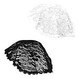 Giantree 2 Pcs Head Coverings for Women, Short Lace Veil, Catholic Church Head Covering Embroidery for Church Veil Headpiece Circle Round Floral Lace Mantilla Black White(Five Petals Flower)