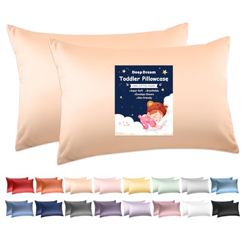 Image of Deep Dream Toddler Pillowcases for 13x18 Pillow 2 Pack, 100% Cotton Travel Pillow Case Cover, 600 Thread Count Cotton Pillow Covers, Soft & Breathable Small Pillow Cases Envelope Closure, Champagne