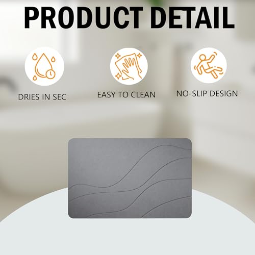 STFALI Stone Bath Mat 39 * 60cm, Badematte Stein, Bathroom Mat, Schnell Trocknend, Kann So In Der Küche Verwendet Werden Kann Halle, Zusammenklappbar für die Lagerung (Graue Wellen)